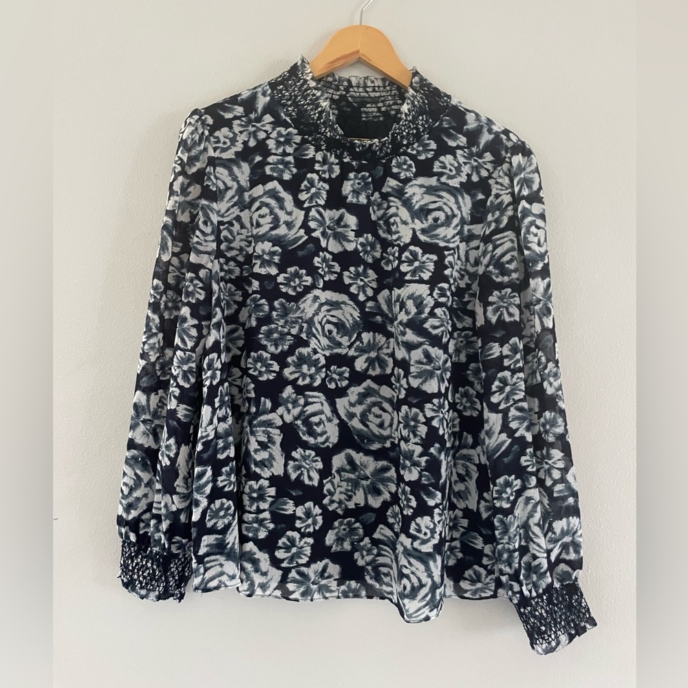 J. Crew Floral Blue and White Blouse
